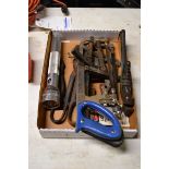 FLAT OF VARIOUS TOOLS, TO INCLUDE BUT NOT LIMITED TO HANDSAWS, FLASHLIGHT, PIPE WRENCHES, TIN SNIPS