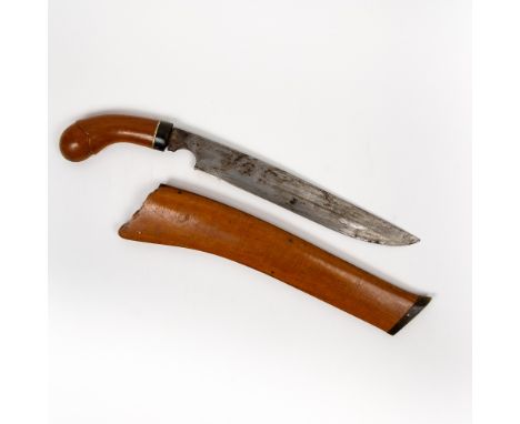 Malay kukri  with horn mounted scabbard, 44cm