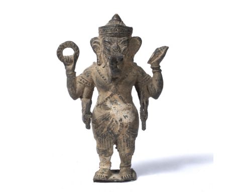 Cast metal model of Ganesha holding ritual objects 21.5cm high