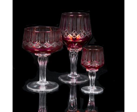 Quantity of overlaid ruby cut glass including wine, sherry and others (17)