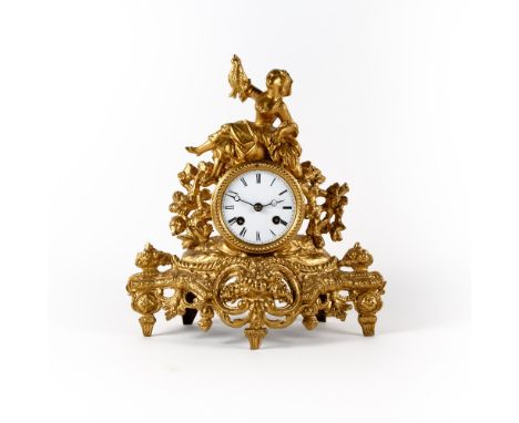 French gilt metal mantel clock late 19th Century, with striking mechanism, 30cm high