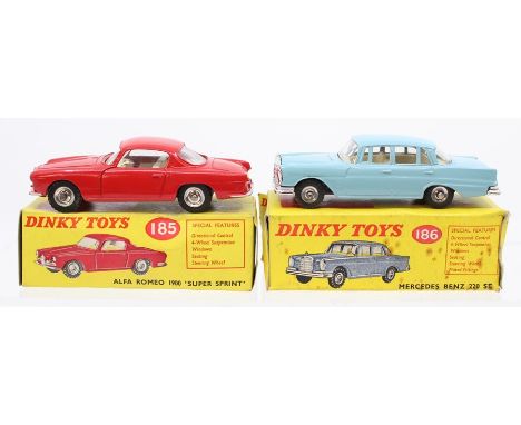 Dinky: A boxed, Dinky Toys, 185, Alfa Romeo 1900 'Super Sprint', red body, box creased and slightly crushed; together with a 