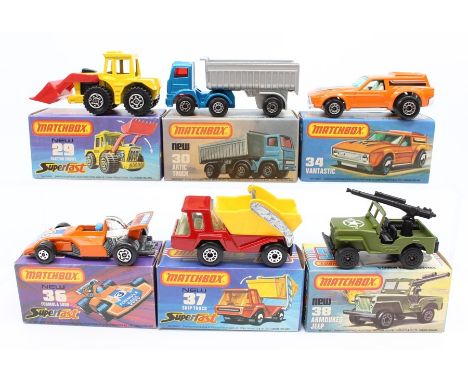 Matchbox: A collection of six Matchbox Superfast boxed vehicles to comprise: Tractor Shovel, 29; Artic Truck, 30; Vantastic, 