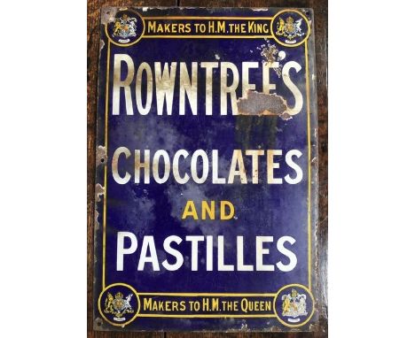 Advertising: A circa 1920's advertising enamel sign, 'Makers to H.M the King, Rowntree's Chocolates and Pastilles, Makers to 