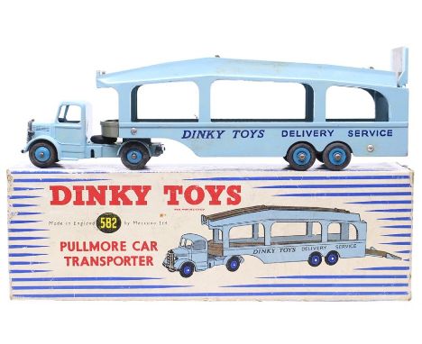 Dinky: A boxed Dinky Supertoys, Pullmore Car Transporter, 582, within original blue and white striped box.
