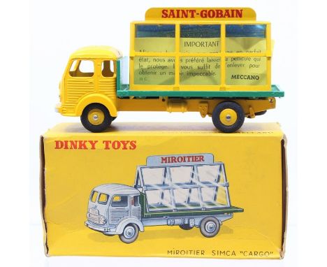 Dinky: A boxed, French Dinky Toys, Miroitier Simca 'Cargo', 33C, yellow cab, green loadbed, 'Saint-Gobain', vehicle having sl