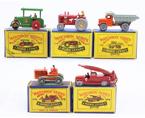 Matchbox: A collection of five boxed Matchbox, Moko Lesney vehicles, to comprise: Aveling Barford Road Roller, No. 1; Massey 