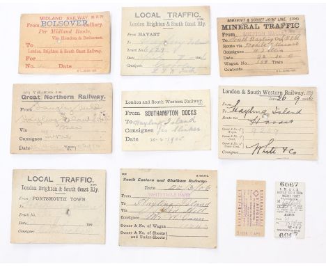 Railwayana: A collection of Pre-Grouping Railway Goods Tickets to include: London, Brighton &amp; South Coast Railway, Great 
