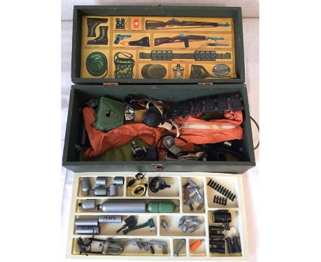 Action Man: An Action Man wooden footlocker, 1966, containing assorted accessories.