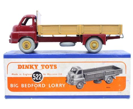 Dinky: A boxed, Dinky Supertoys, Big Bedford Lorry, 522, maroon and tan vehicle, slight paint chips, box having wear and slig