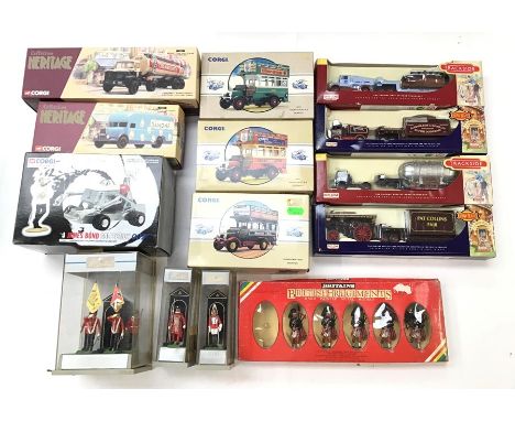 Die cast collection including Trackside vehicles, Corgi Heritage, Corgi Trams etc. , along with Britain’s soldiers. (1 box)