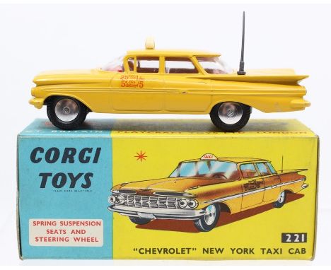 Corgi: A boxed, Corgi Toys, Chevrolet New York Taxi Cab, No. 221, yellow body, red interior, with packing piece.