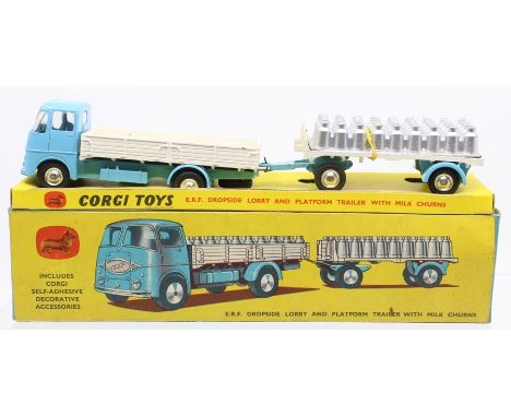 Corgi: A boxed Corgi Gift Set, No. 21, comprising: E.R.F. Dropside Lorry and Platform Trailer with Milk Churns.