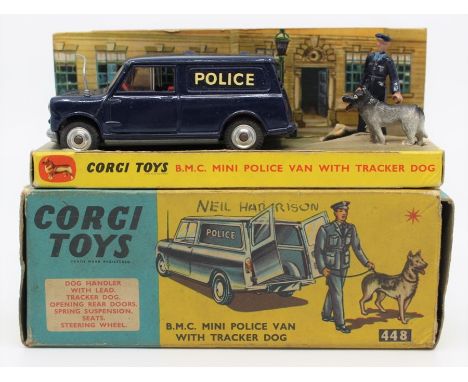 Corgi: A boxed Corgi Toys, B.M.C. Police Mini Van with Dog and Handler, 448, in good condition, within original box, some wea