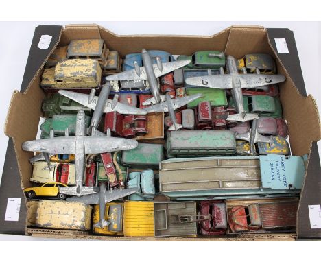 Dinky: A collection of assorted Dinky playworn vehicles to include: Austin Taxi 40H; Big Bedford 522, Rover 75; Morris Oxford