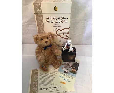 Steiff Royal Crown Derby Bear (661464), 24cm Blonde Mohair plus Royal Crown Derby Bear, with limited edition certificate, box