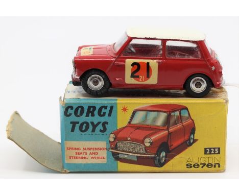 Corgi: A boxed Corgi Toys, R.A.C. International Rally B.M.C. Mini-Cooper 'S', 333, red vehicle, white roof, No. 21, box end h