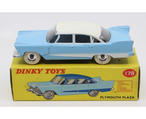 Dinky: A boxed Dinky Toys, Plymouth Plaza, 178, light blue and white vehicle, slight paint losses.