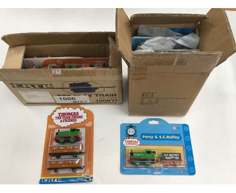 Thomas the Tank Engine: A pair of ERTL trade packs of Percy, Annie &amp; Clarabel, six in box, along with Percy &amp; Scruffy