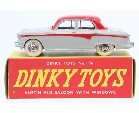 Dinky: A boxed, Dinky Toys, 176, Austin A105 Saloon, grey and red two-tone body, in yellow and red unillustrated box.