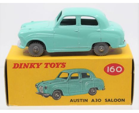 Dinky: A boxed Dinky Toys, Austin A30 Saloon, turquoise body, illustrated box, box appears good.