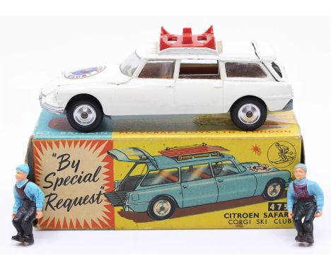 Corgi: A boxed Corgi Toys, Citroen Safari Corgi Ski Club, 475, white car, with two skiers.