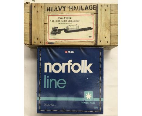 Corgi Norfolk Line Haulage set, cc99129, boxed, with Heavy Haulage Scania T Topline 5 axle King Trailer and Boiler Load, cc12
