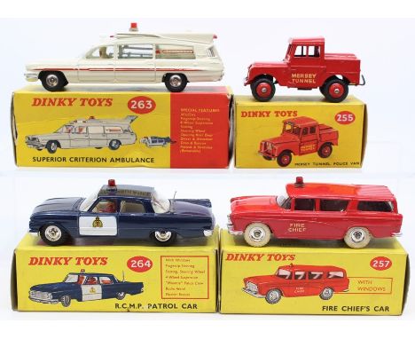 Dinky: A collection of four boxed Dinky Toys, to comprise: Mersey Tunnel Police Van, 255, red body; Fire Chief's Car, 257, re