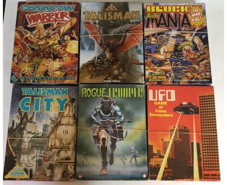 Games Workshop games: three of Chainsaw Warrior, Talisman, Talisman City, Rogue Trooper, Block Mania, plus UFO game, all comp