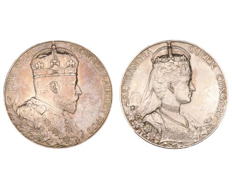 Edward VII, Coronation, 1902, a silver medal by G.W. de Saulles, crowned bust of Edward right, rev. crowned bust of Alexandra