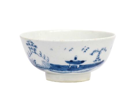 A Worcester Porcelain Bowl, circa 1752-3, painted in underglaze blue with the "Promontory Pavillion" pattern11cm diameterNo c
