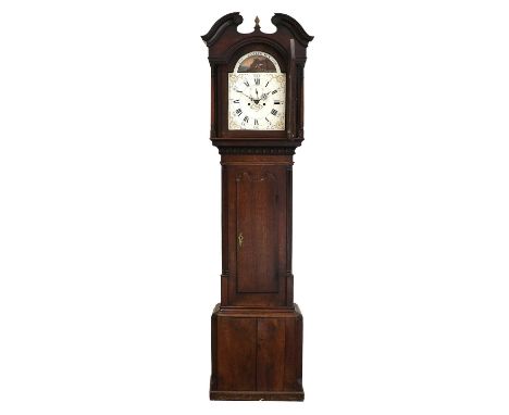 An Oak Eight Day Striking Longcase Clock, signed Jos Barber, Winster, Numbered 1080, circa 1778, swan neck pediment, wavy sha