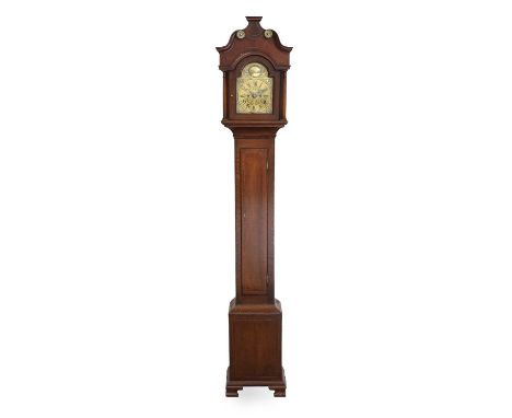 A Small Oak Striking Longcase Clock, J. Rooker, London, Early 20th Century, swan neck pediment, inlaid trunk door, 7-inch arc