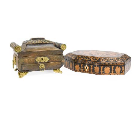 A Letaher and Gilt-Metal-Mounted Jewellery Casket, 19th century, of sarcophagus form, the hinged caddy top with fluted horizo