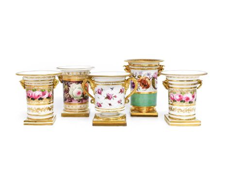 A Regency Porcelain Spill Vase, circa 1830, probably Flight, Barr & Barr Worcester, of cylindrical form, with everted rim, be