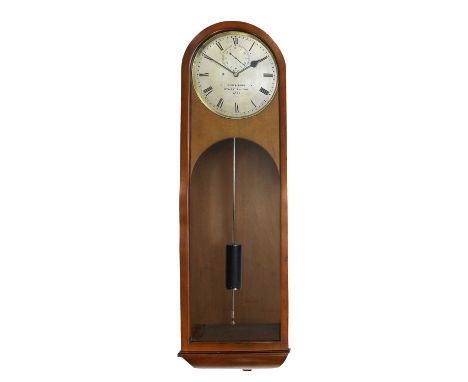 A Mahogany Wall Regulator, case with arched pediment, glazed trunk door, side movement viewing door, 13-1/2-inch silvered dia