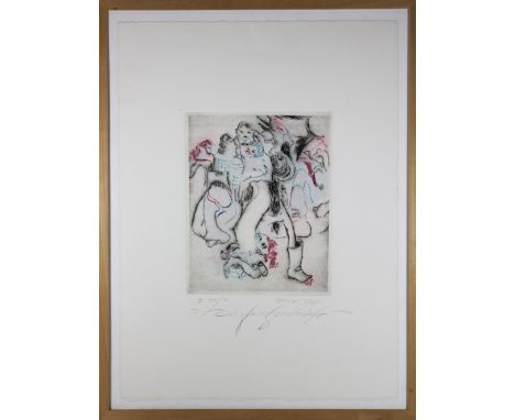 Josef Wetzl (deutsch, 1930 - 2016), Die feine Gesellschaftt, Farbradierung, 1988, Auflage I 3 v. 20, u. r. mit Bleistift sign