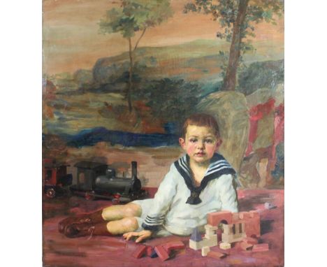 Wilhelm Christens (deutsch, 1878-1964), Portrait eines Jungen in Landschaft, Öl auf Lwd., wohl Anfang 20. Jh., unten links si