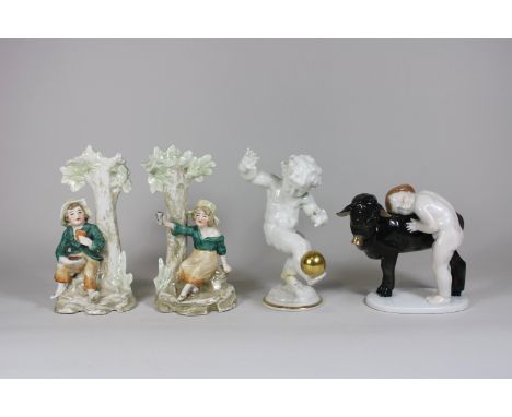 4x Figuren, Porzellan, 1x Rosenthal, Albert Caasmann, kleiner Junge mit Schaf, wohl 1. H. 20. Jh., Maße: ca. 12 x 11 x 7 cm, 