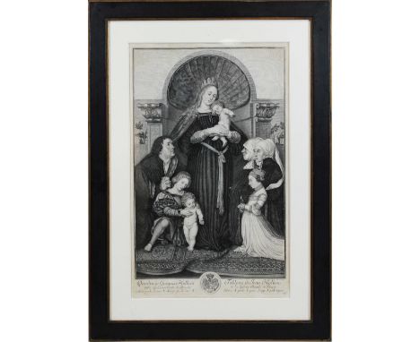 Kupferstich nach Holbein aus der königlichen Galerie in Dresden, C. F. Broece, Nr. 43, Die Madonna mit der Familie des Bürger