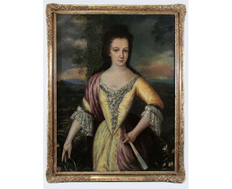 Portrait einer jungen Dame, 18. Jh., Öl auf Lwd., unsig. Maße: 106 x 80 cm, gerahmt: 119 x 92 cm. Altersbedingter guter Zusta