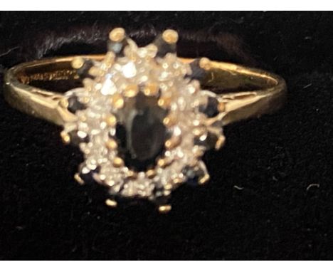 9ct Gold ring set with sapphire &amp; diamonds Size M