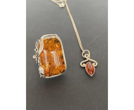 Silver amber ring &amp; necklace 