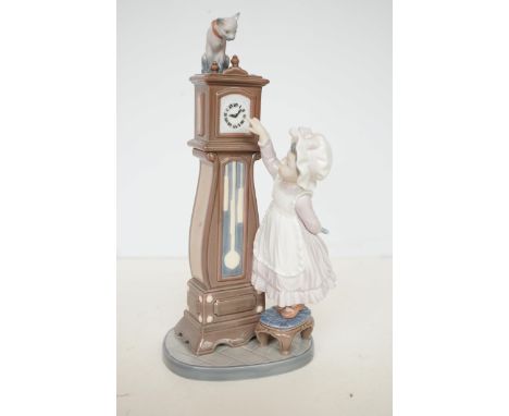 Lladro 5347 grandfather clock with girl &amp; cat -A/F