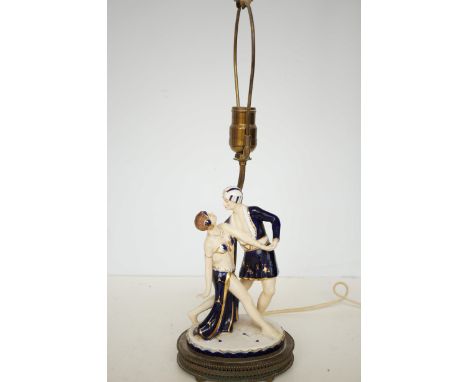 Ceramic &amp; brass art deco lamp with original plug 