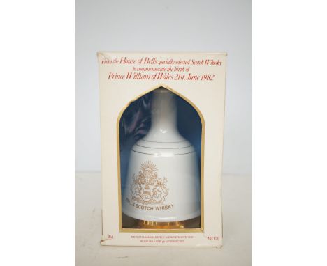 Bells scotch whiskey commemorative decanter 'Th birth of prince William 1982 - full &amp; unopened 