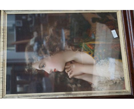 Early oak framed print depicting a lady