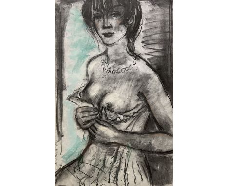 Antonin Karel 'Tony' Bartl (1912-1998): Portrait of a Woman Undressing, charcoal signed and dated 1978, 56cm x 36cm