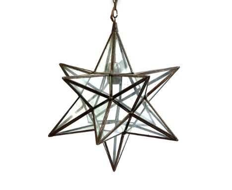 A 12 pointed polyhedron glazed star ceiling light, approx. 45cmH excluding chain 