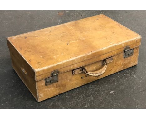 A vintage pigskin suitcase containing a quantity of cross stitch materials, stamped Mrt McLean, 72cmW 